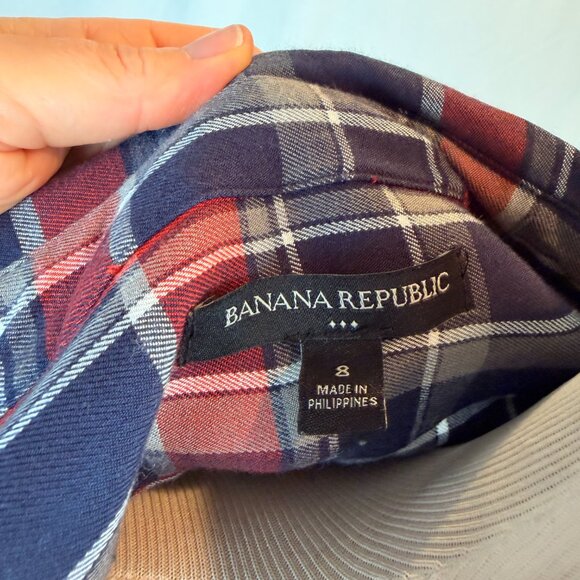 Banana Republic Women's Navy/Red Plaid Dress, Size 8 - Picture 6 of 8